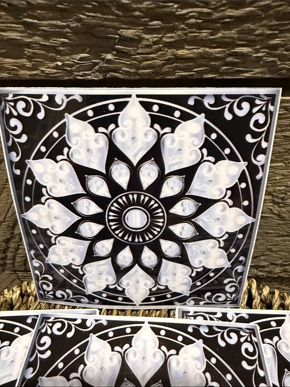 Set of 15 Black & White Mandala Decorative Tiles Peel & Stick Art Decals 4